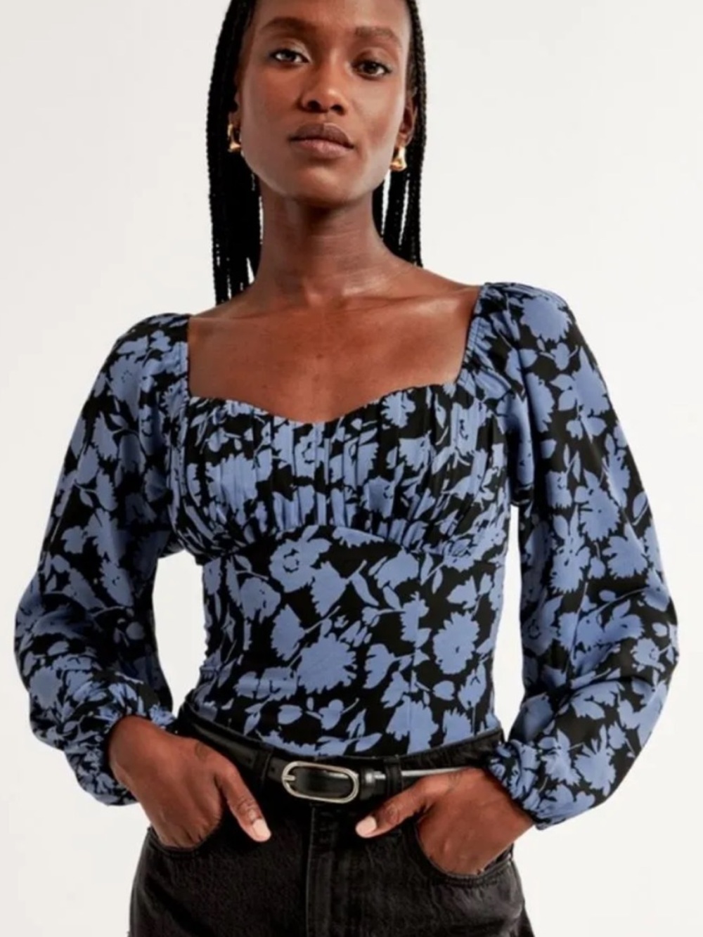 Abercrombie & Fitch Floral Long Sleeve Ruched Slimming Blouse.